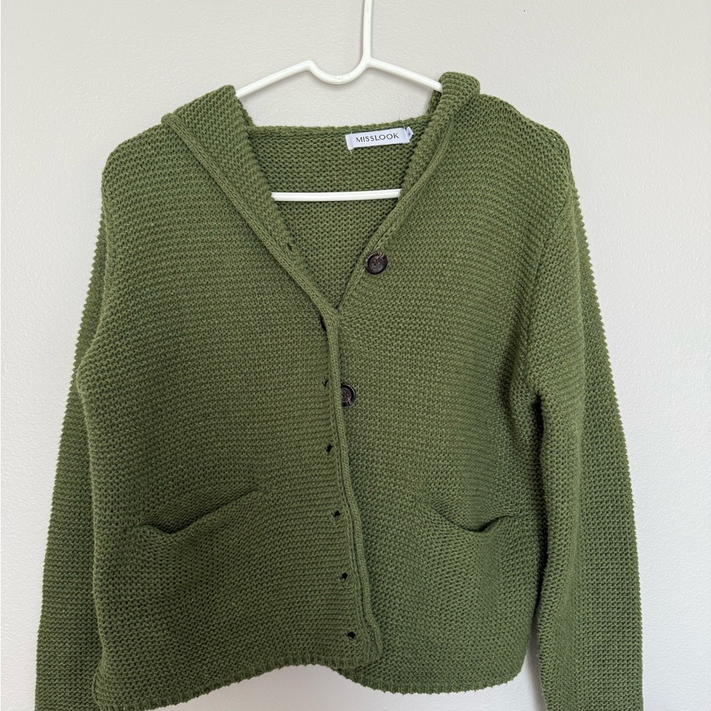 Misslook Women's Green Hooded Sweater